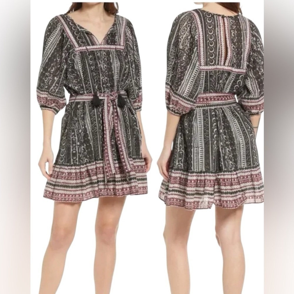 Cleobella Magdalena Organic Cotton Stripe Print Mini Dress Boho Belted Medium NW